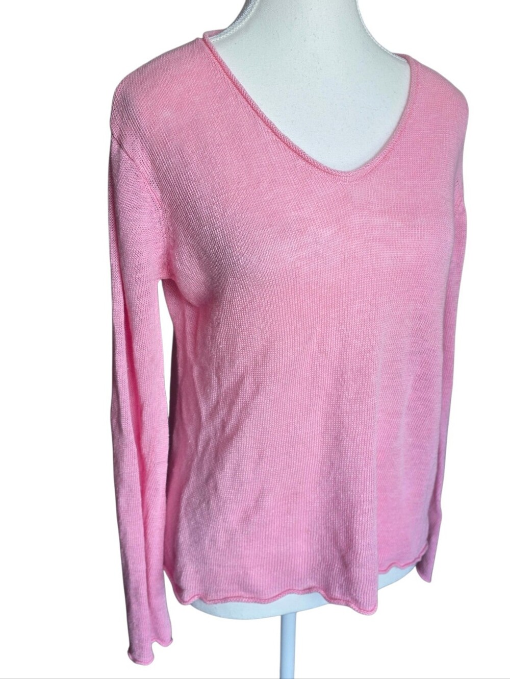 Eileen Fisher 100% Linen Baby Pink Open Knit Sweater Blouse Small